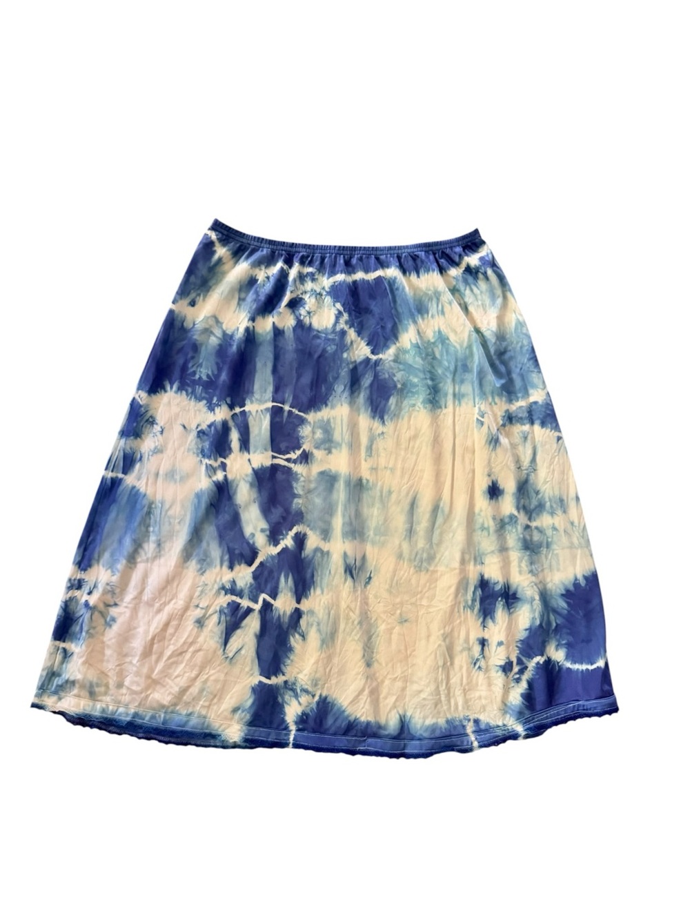 Vtg Blue Tie Dyed Half Slip Embroidered Sz L Hand Dyed Festival Femme - Picture 2 of 4